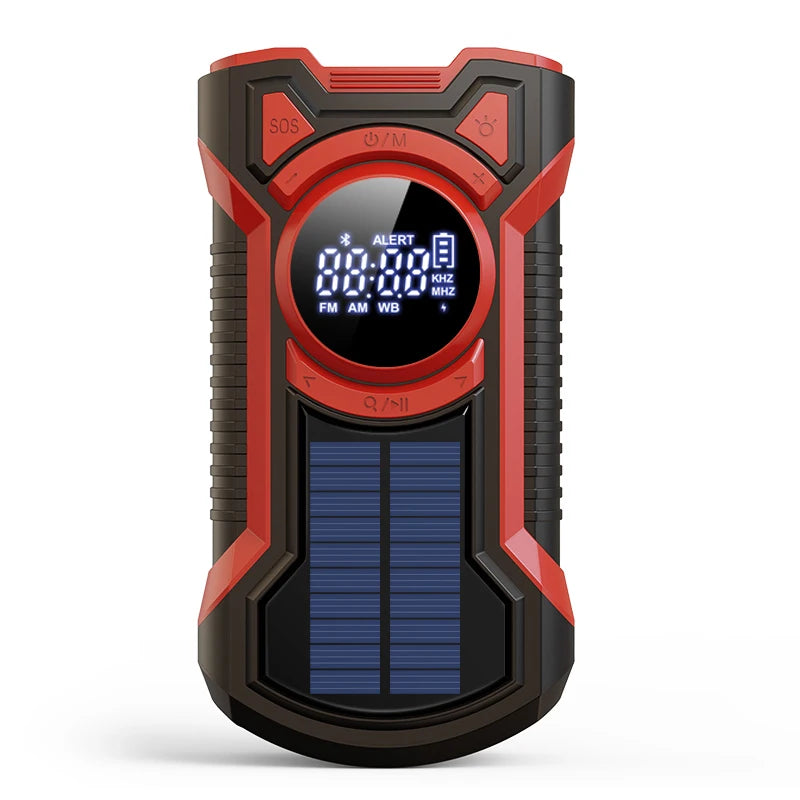 Solar AM/FM/NOAA Weather Radio Waterproof Hand Crank 5000mAh Bluetooth-Compatible5.3 Phone Charger SOS Alarm for Outdoor Camping