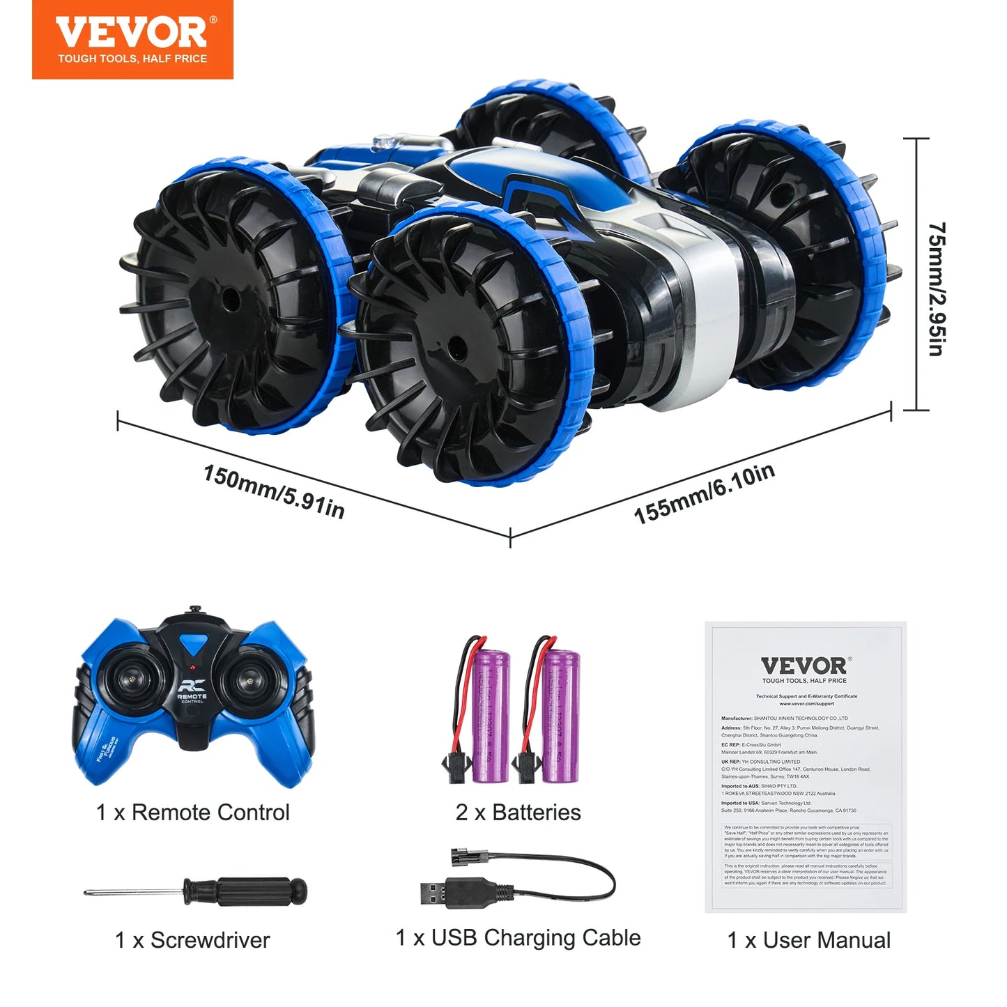 SucceBuy Amphibious RC Car Boat 2.4GHz 12 km/h Electric Remote Control 360° Rotating Stunt Car Water Beach Pool Toys Boys Gifts
