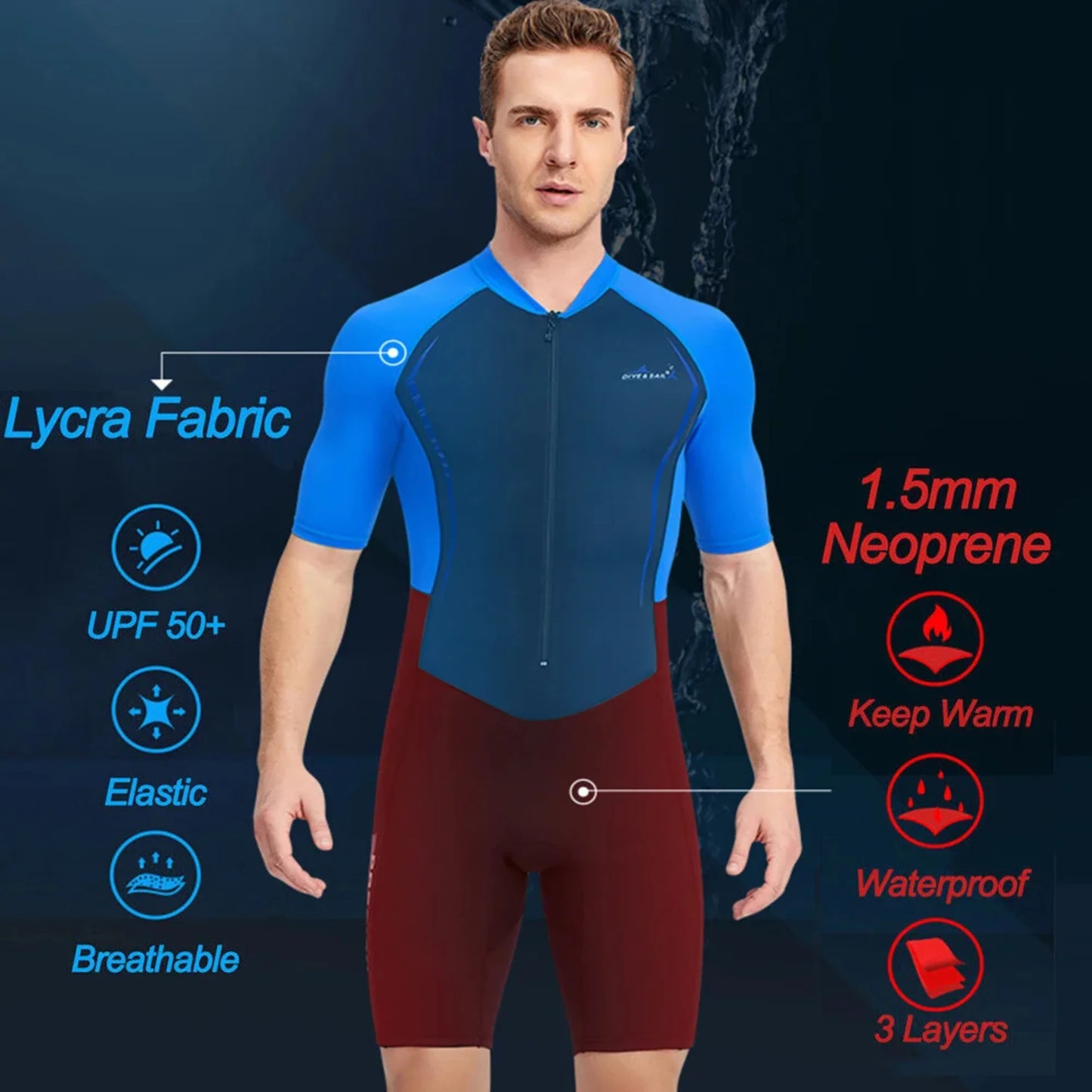 1.5MM Neoprene Wetsuit Men Women Short Sleeve Quick Dry Surfing Suit Beach Swimming Scuba Diving Suit Swimwear
