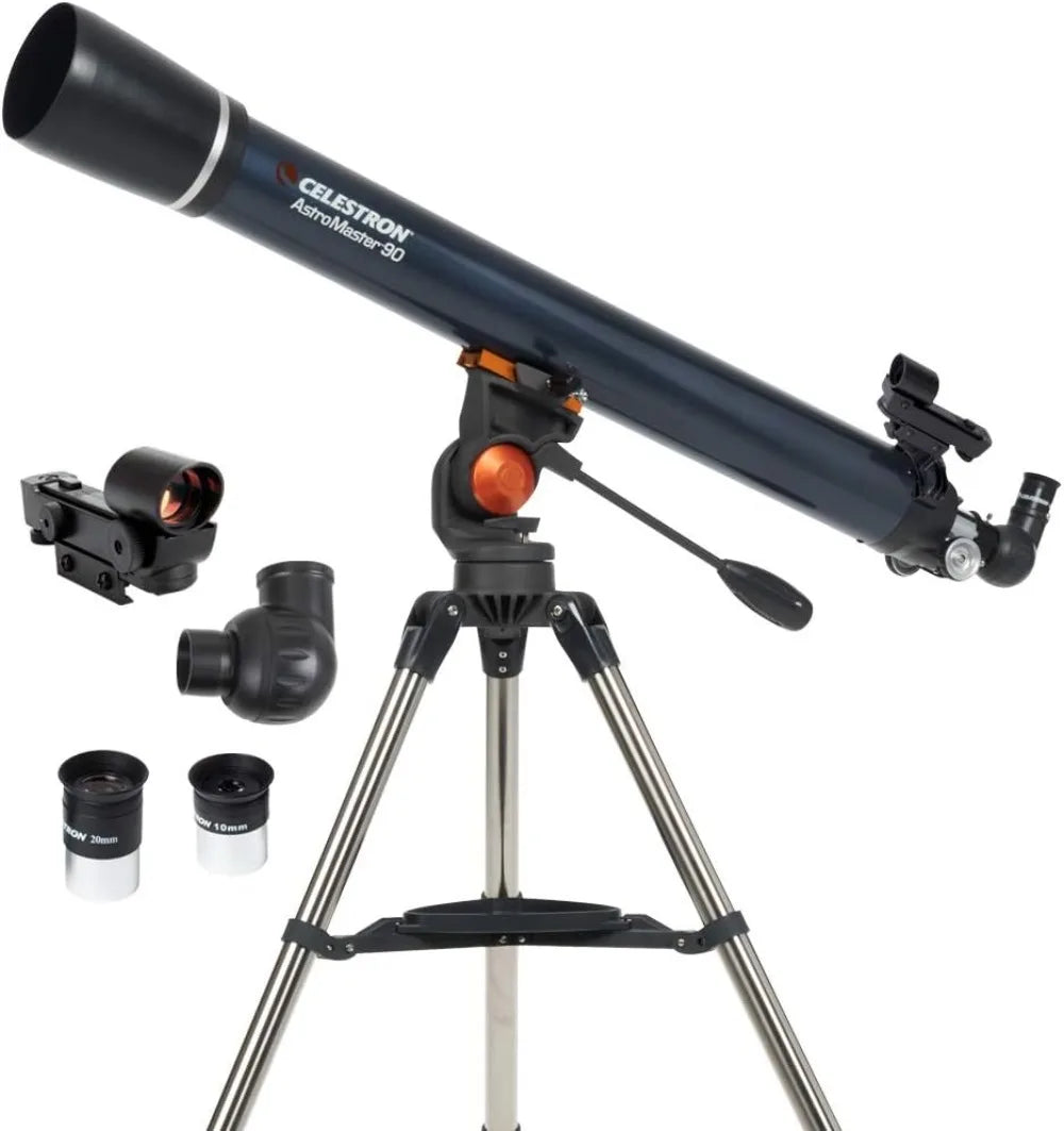 AstroMaster 90AZ Refractor Telescope Refractor Telescope for Beginners Fully-Coated Glass Optics - Adjustable-Height Tripod