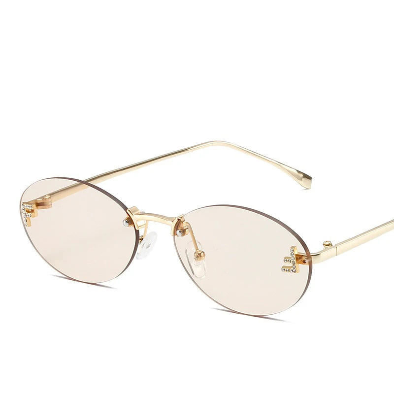 2024 Cat Eye Designer Rimless Oval Sunglasses Women Letter F Punk Sun Glasses Men Shades Driving Eyewear Glasses Female UV400