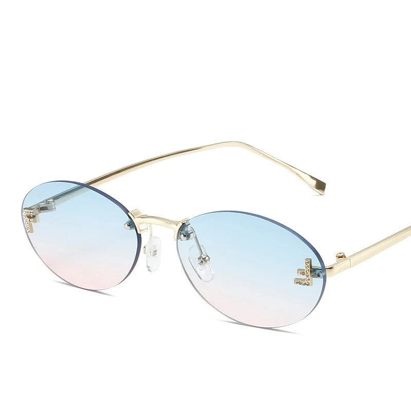 2024 Cat Eye Designer Rimless Oval Sunglasses Women Letter F Punk Sun Glasses Men Shades Driving Eyewear Glasses Female UV400