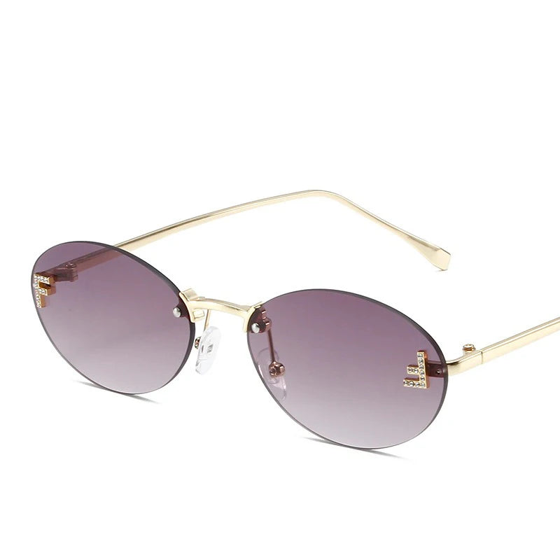 2024 Cat Eye Designer Rimless Oval Sunglasses Women Letter F Punk Sun Glasses Men Shades Driving Eyewear Glasses Female UV400