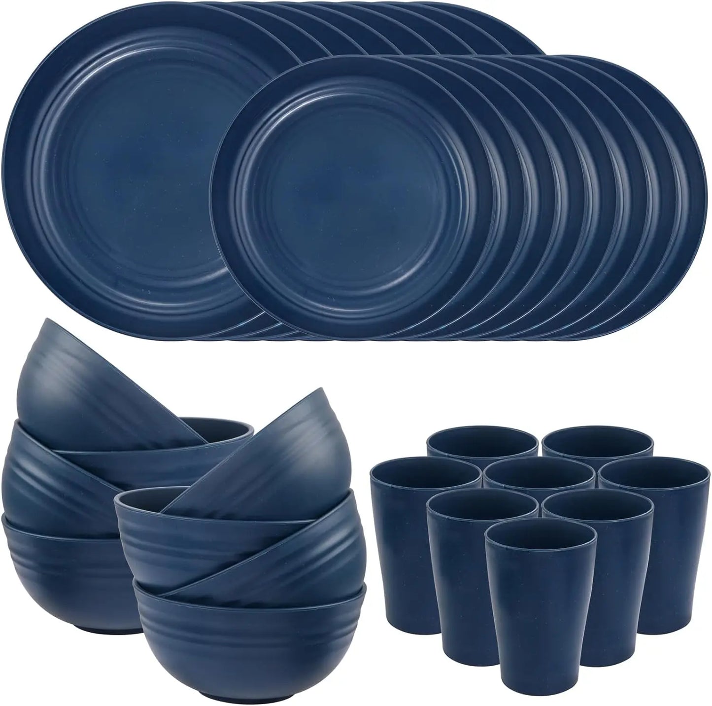 Wheat Straw Dinnerware Sets, Dinnerware Sets for 8, Plates and Bowls Sets, Reusable Dinnerware Set, Microwave