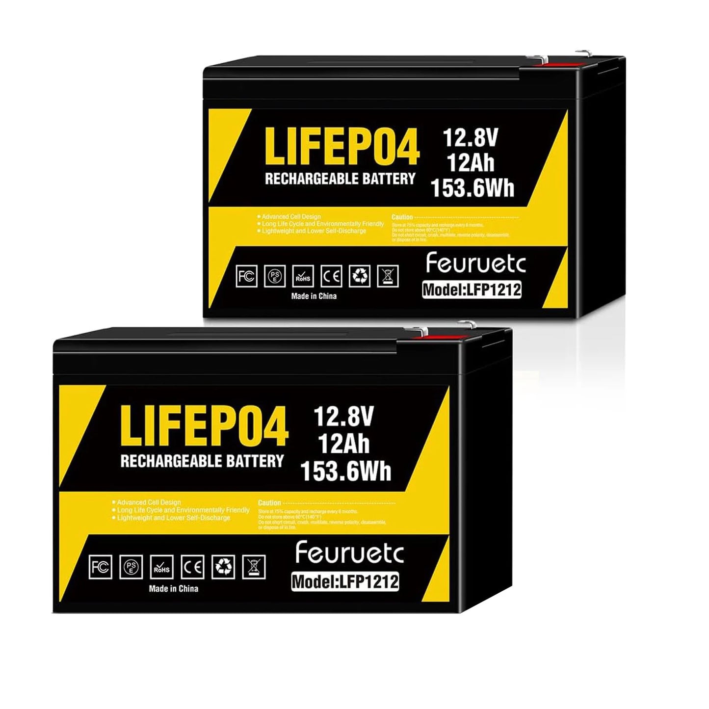1-2PCS 12V 12Ah LiFePO4 Lithium Iron Battery,2000+ Deep Cycle Rechargeable Battery, Built-in BMS for Fish Finder, Scooter