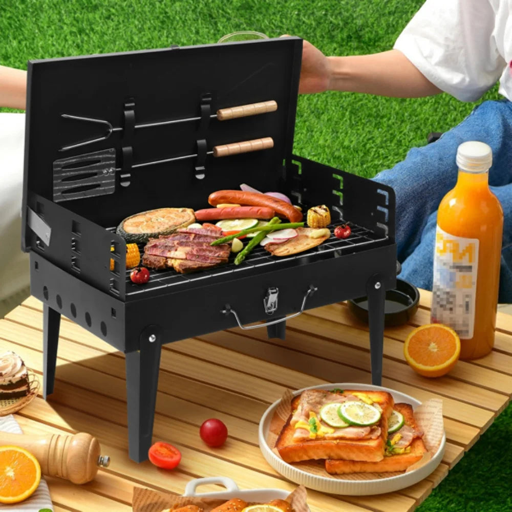 Portable Charcoal Grill Foldable BBQ Grill Kit Easy to Carry Mini Tabletop Grill for Outdoor Camping Patio and Picnic