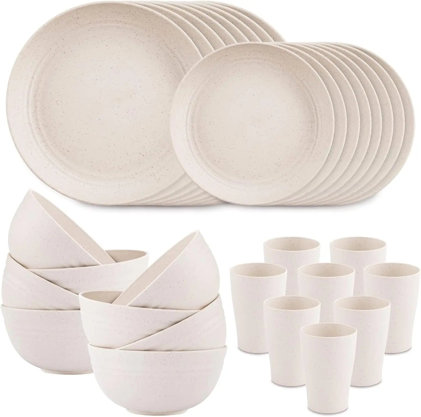 Wheat Straw Dinnerware Sets, Dinnerware Sets for 8, Plates and Bowls Sets, Reusable Dinnerware Set, Microwave