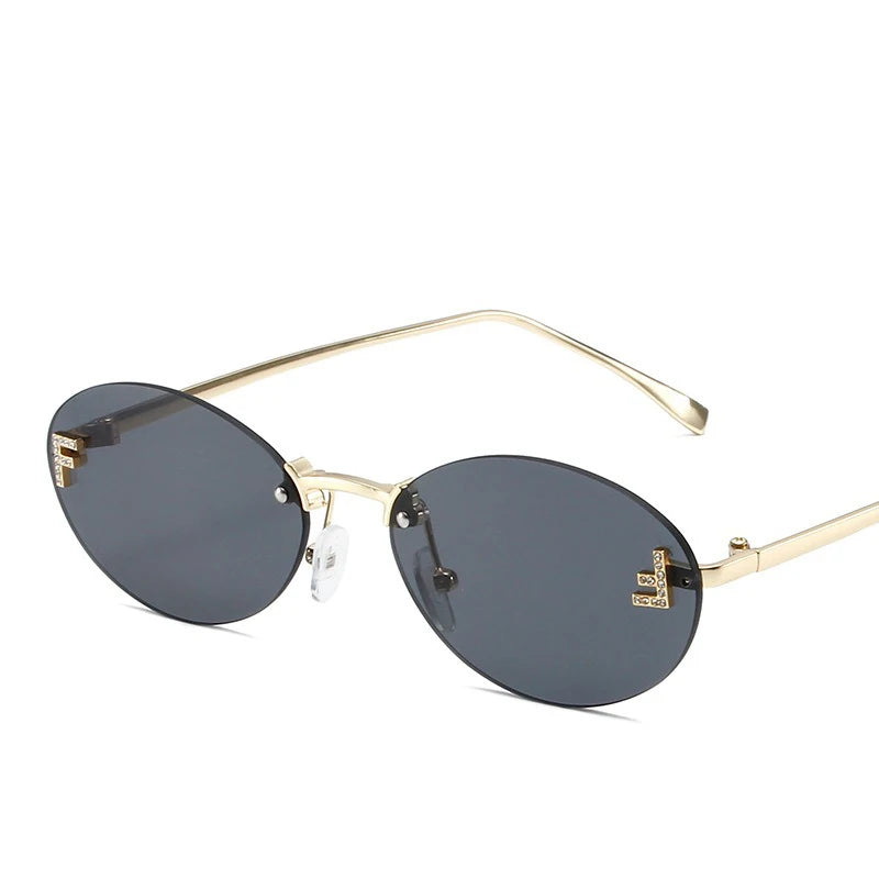 2024 Cat Eye Designer Rimless Oval Sunglasses Women Letter F Punk Sun Glasses Men Shades Driving Eyewear Glasses Female UV400