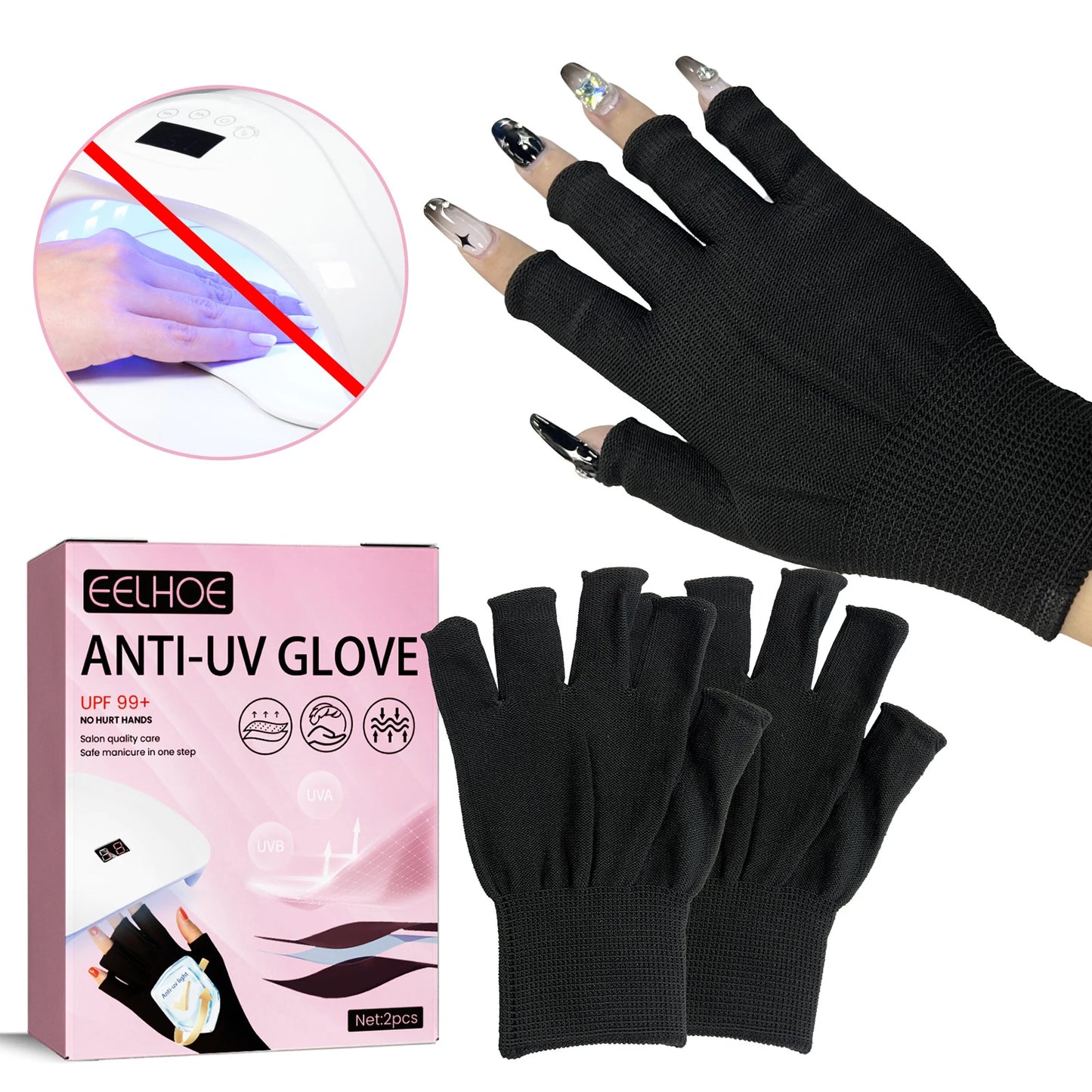 EELHOE UV Gloves for Nails Professional UPF99+ UV Protection Gloves for Nail Art Design Manicures Anti-black UV Light Gloves