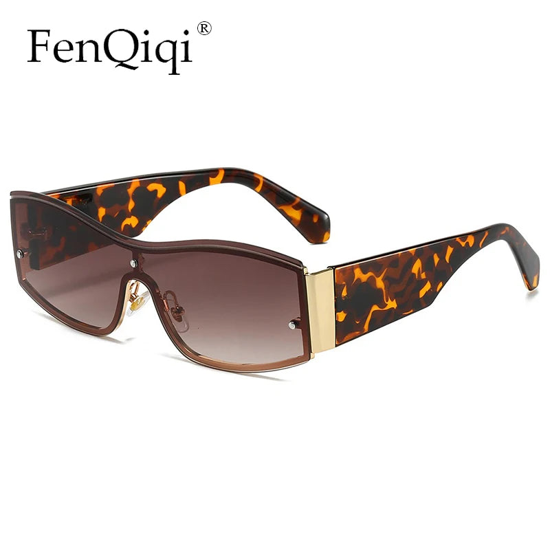 Vintage One Piece Lens Gradient Leopard Sunglasses Trending Punk Square Eyewear Men Women Classic Polygon Sunglasses UV400 Gafas