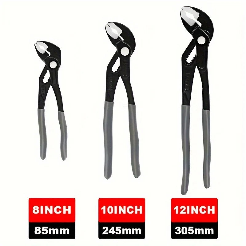 3-Piece Water Pump Pliers Set,8-inch,10-inch, and 12-inch Quick Release Groove Joint Pliers Set,CRV Steel Forged