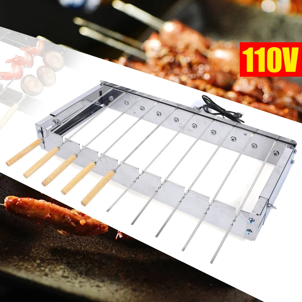 110V Portable Barbecue Grill Stainless Steel Rolling Electric Picnic Automatic Shelf