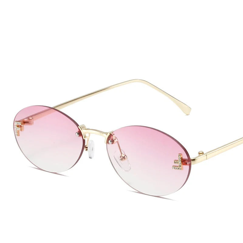 2024 Cat Eye Designer Rimless Oval Sunglasses Women Letter F Punk Sun Glasses Men Shades Driving Eyewear Glasses Female UV400