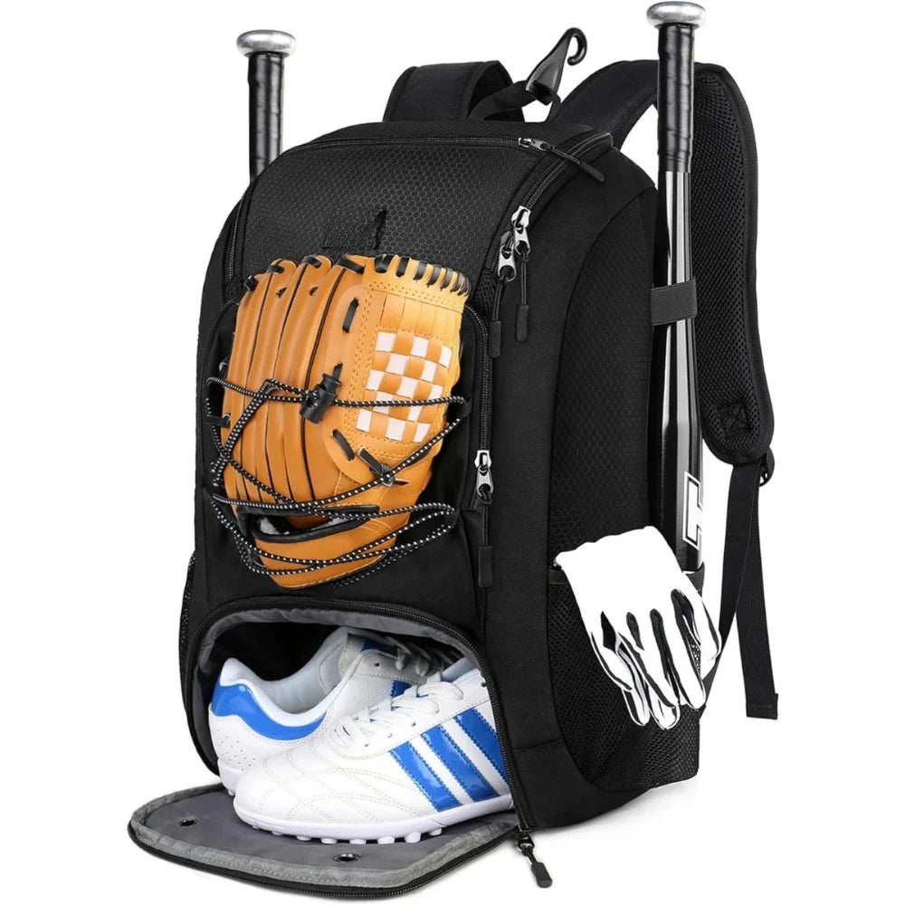 Baseball Backpack Softball Bat Bag Shoes Compartment Adult Lightweight Fence Hook Hold TBall Bat Batting Mitten