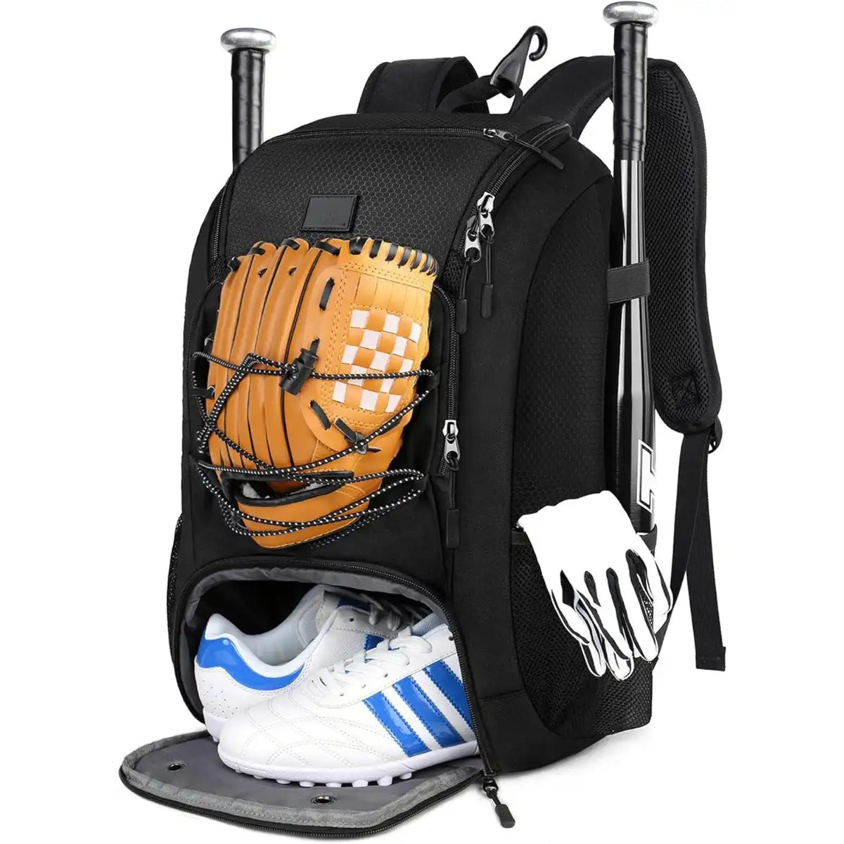 Baseball Backpack Softball Bat Bag Shoes Compartment Adult Lightweight Fence Hook Hold TBall Bat Batting Mitten