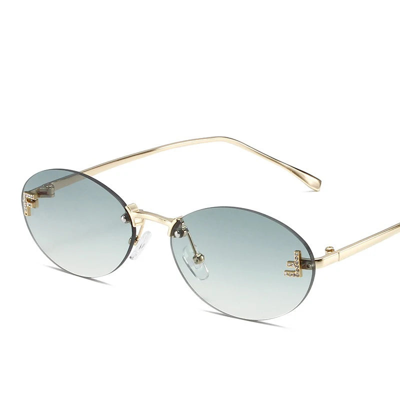 2024 Cat Eye Designer Rimless Oval Sunglasses Women Letter F Punk Sun Glasses Men Shades Driving Eyewear Glasses Female UV400