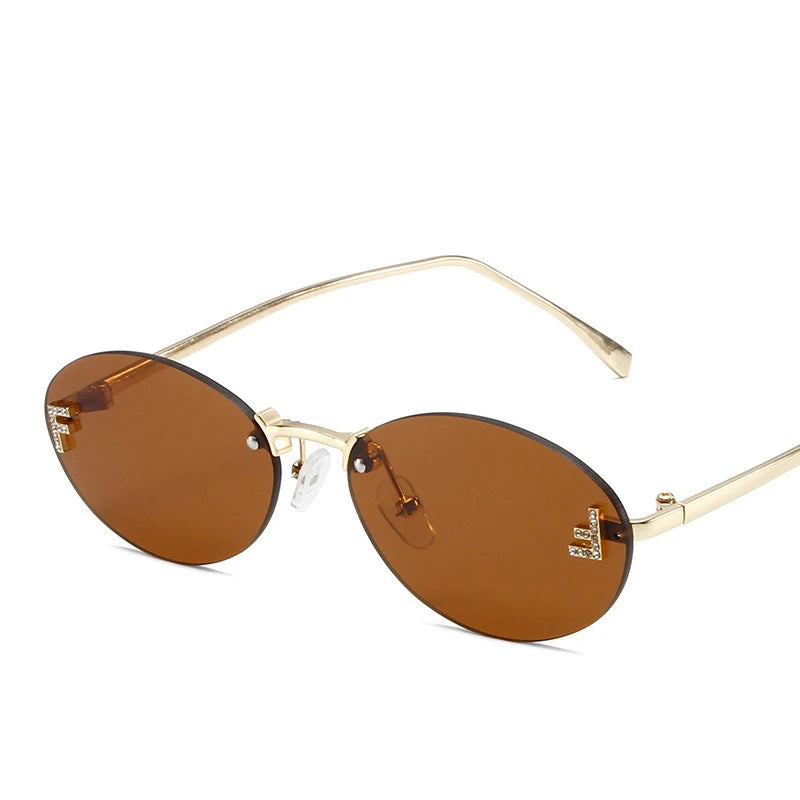 2024 Cat Eye Designer Rimless Oval Sunglasses Women Letter F Punk Sun Glasses Men Shades Driving Eyewear Glasses Female UV400