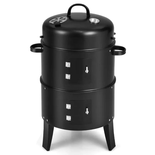 3-in-1 Vertical Charcoal Smoker  Portable BBQ Smoker Grill with Detachable 2 Layer