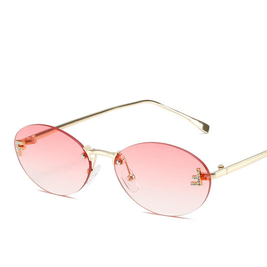 2024 Cat Eye Designer Rimless Oval Sunglasses Women Letter F Punk Sun Glasses Men Shades Driving Eyewear Glasses Female UV400