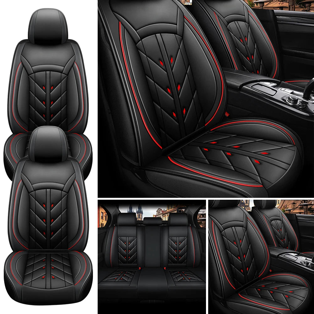 5-Seater Car Seat Cover Full Set Universal Deluxe Front Rear Cushion, PU Leather Cushion Protectors Waterproof Car Seat Cover