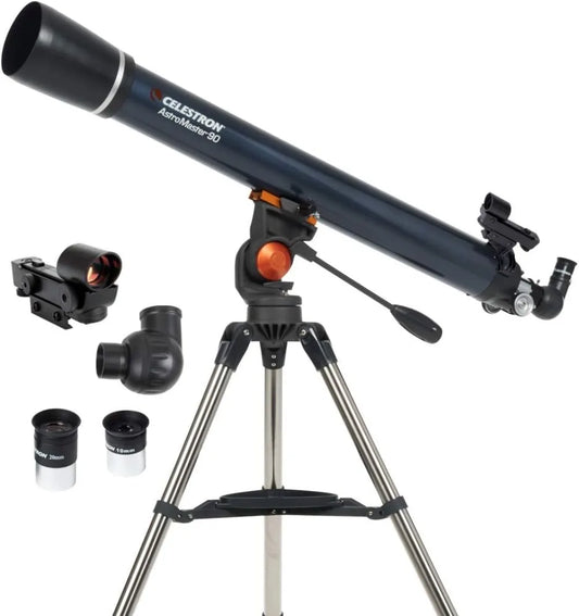 AstroMaster 90AZ Refractor Telescope Refractor Telescope for Beginners Fully-Coated Glass Optics - Adjustable-Height Tripod