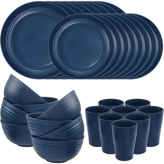 Wheat Straw Dinnerware Sets, Dinnerware Sets for 8, Plates and Bowls Sets, Reusable Dinnerware Set, Microwave