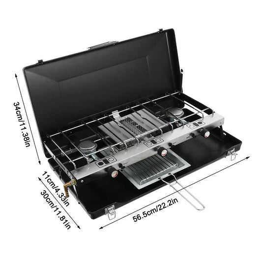 3-Burner Portable Camping Stove Foldable Outdoor Cooking Gas Stove with Grid + Tray Camping Accessories Picnic Cookware