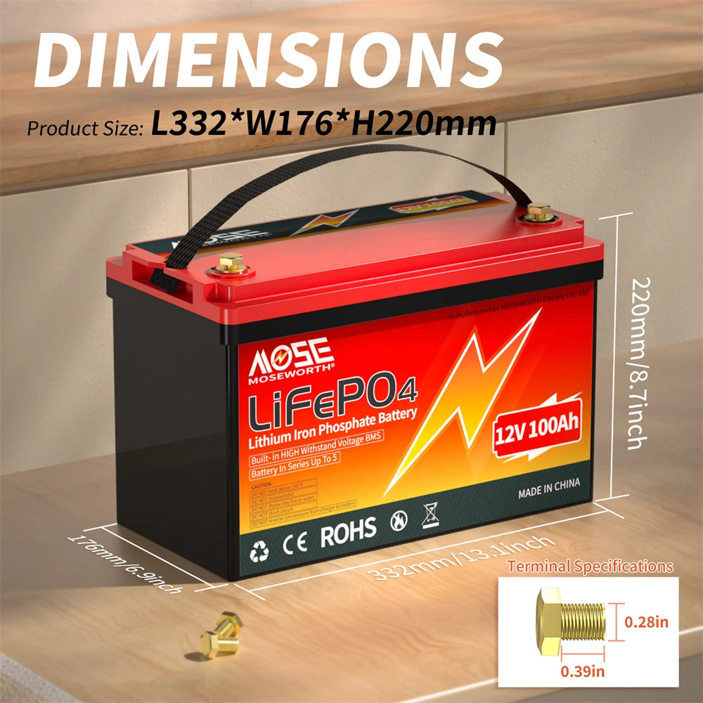 LiFePO4 Lithium Battery 12V 50Ah 100Ah 200Ah 300Ah Iron Phosphate Rechargeable Batteries Pack Built in BMS for Camping Solar RV