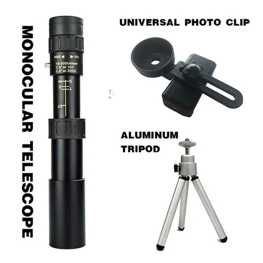 10X300 Zoom Telescope Powerful Monocular Long Range Low Light Night Vision Waterproof Monocular Portable Holder Tripod Camping G