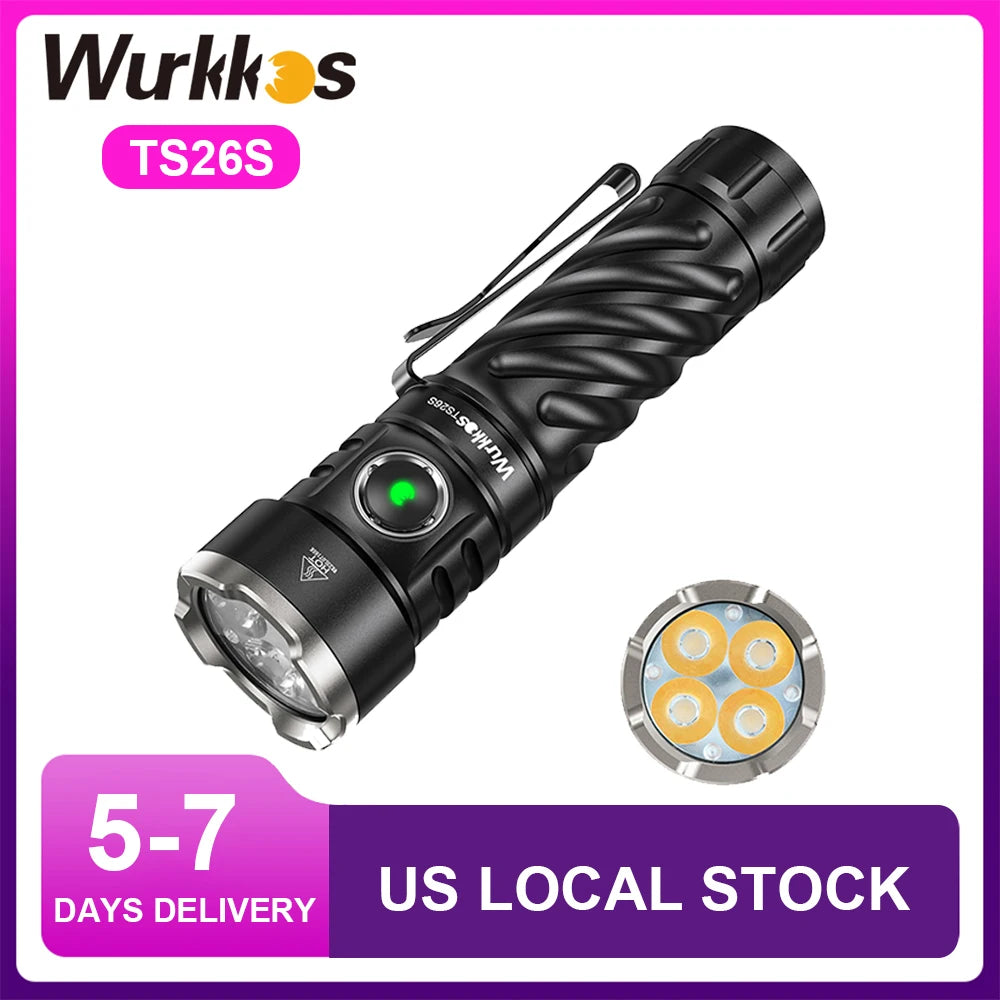Wurkkos TS26S Rechargeable 21700 Powerful Flashlight 519A Max 3100LM IPX8 Magnet Tail & 3A Reverse Charging Self Defense Torch