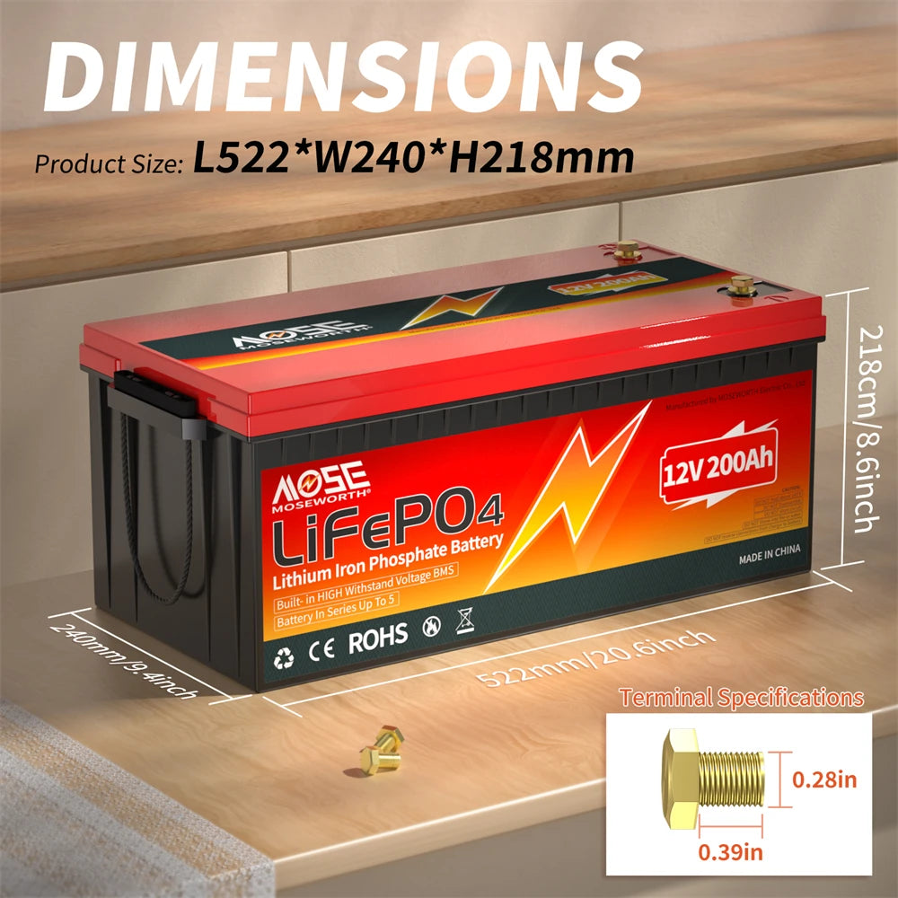LiFePO4 Lithium Battery 12V 50Ah 100Ah 200Ah 300Ah Iron Phosphate Rechargeable Batteries Pack Built in BMS for Camping Solar RV