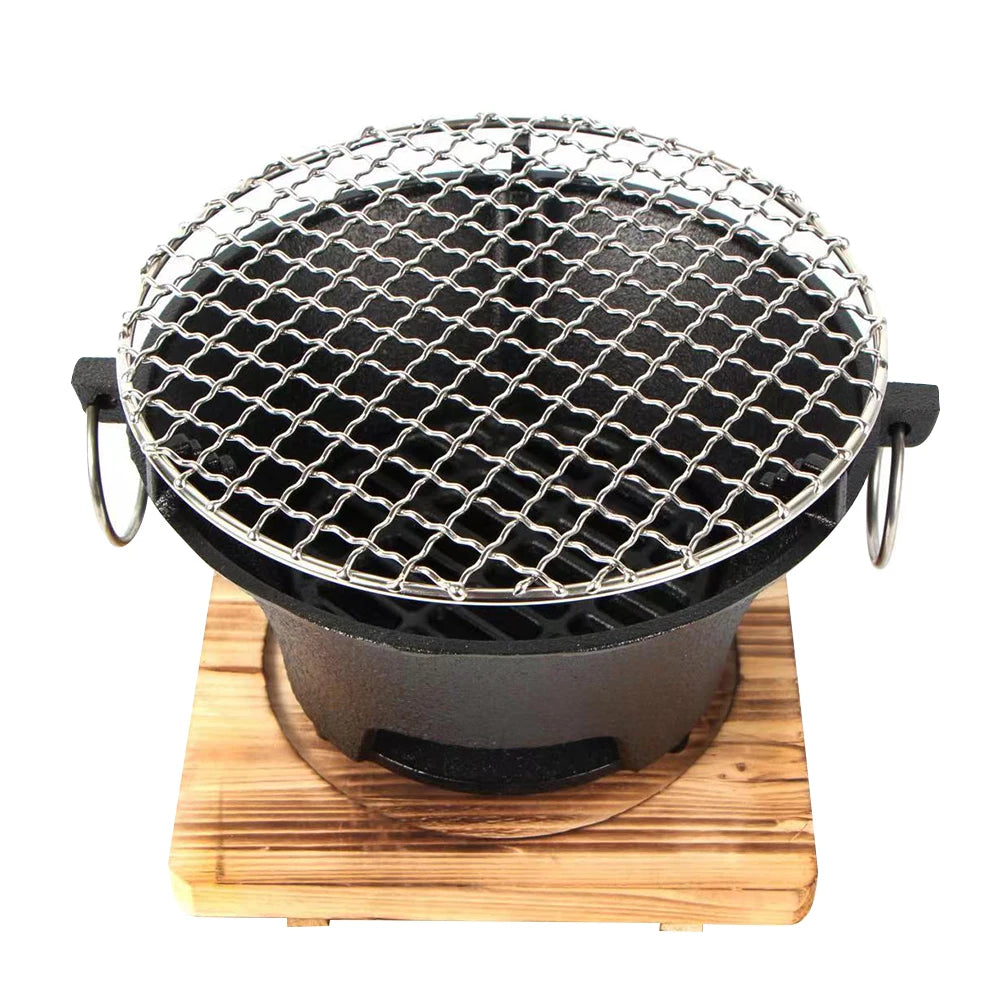 1PC Charcoal Stove Stainless Steel Barbecue Grill Tabletop Cast Iron Round Charcoal Grill Stove for BBQ Gathering Party Camping