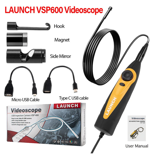 LAUNCH VSP600 Videoscope Camera Endoscope Car Inspection Mirror Flexible IP67 Waterproof 6LED Adjustable for X431 V/PRO3S+/PAD V