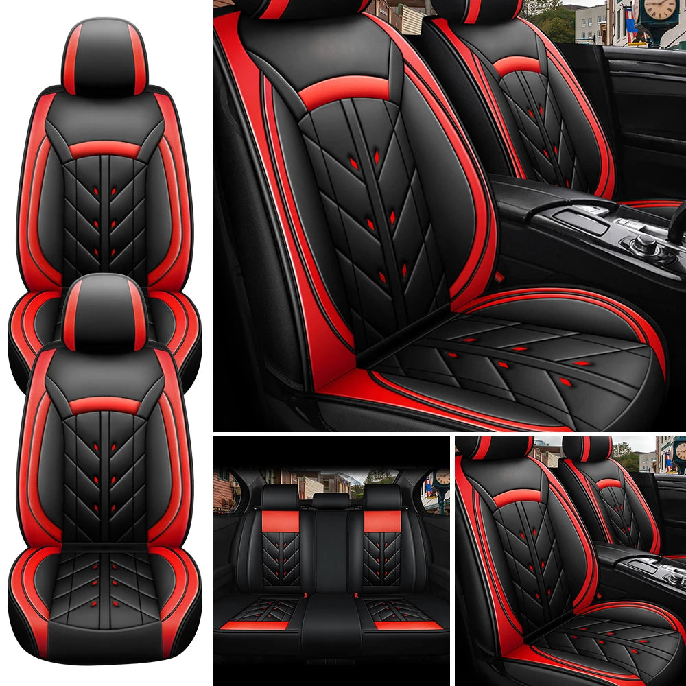 5-Seater Car Seat Cover Full Set Universal Deluxe Front Rear Cushion, PU Leather Cushion Protectors Waterproof Car Seat Cover