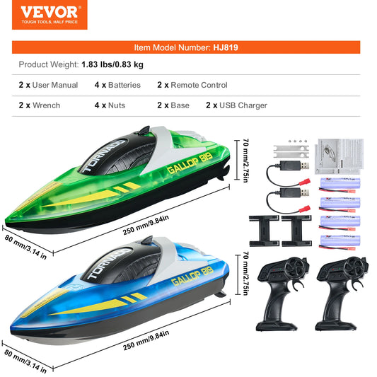 VEVOR 2PCS HJ819 RC Boat 2.4G 12km/h Racing Boat Waterproof Model Electric Radio Remote Control Speedboat Toys for Boys Gifts