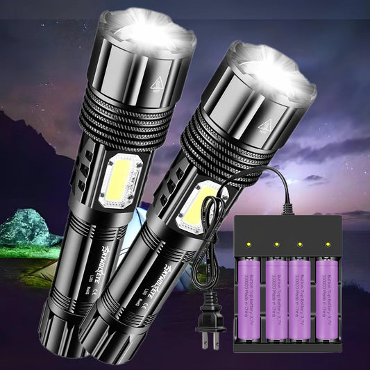 Flashlight Set Rechargeable Super Bright Led Flashlight 5 Lighting Modes Tactical Torch for Outdoor Hiking Camping