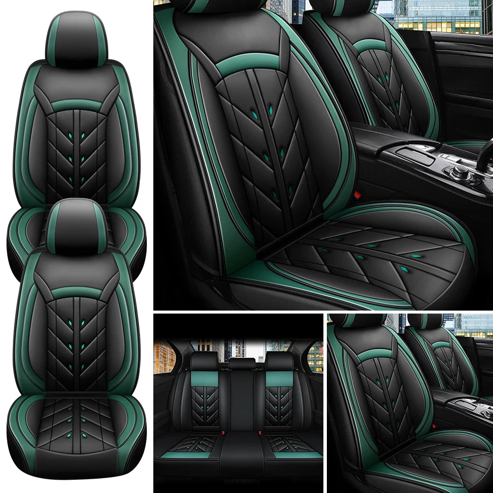 5-Seater Car Seat Cover Full Set Universal Deluxe Front Rear Cushion, PU Leather Cushion Protectors Waterproof Car Seat Cover