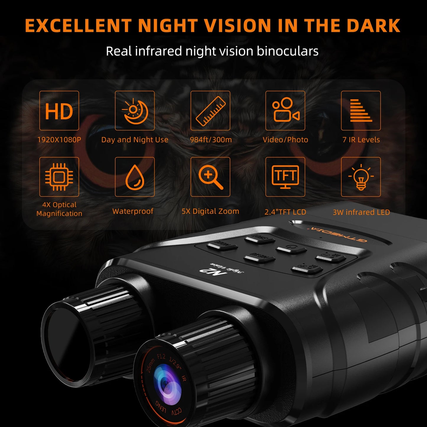 GTMEDIA N2 Infrared LED Night Vision Goggles Binoculars With Neck Strap Handheld Waterproof Telescope for Outdoor Camping Hiking