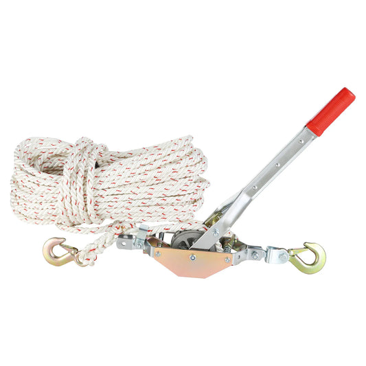 SucceBuy Rope Puller 3/4 T 1653lbs Pulling Capacity with 100' 0.6" diameter Rope 2 Hook Come Along Winch Heavy Duty Puller Tool