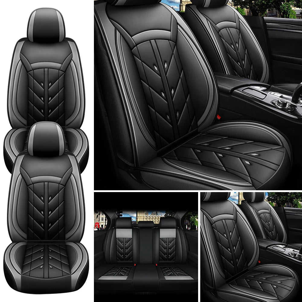 5-Seater Car Seat Cover Full Set Universal Deluxe Front Rear Cushion, PU Leather Cushion Protectors Waterproof Car Seat Cover
