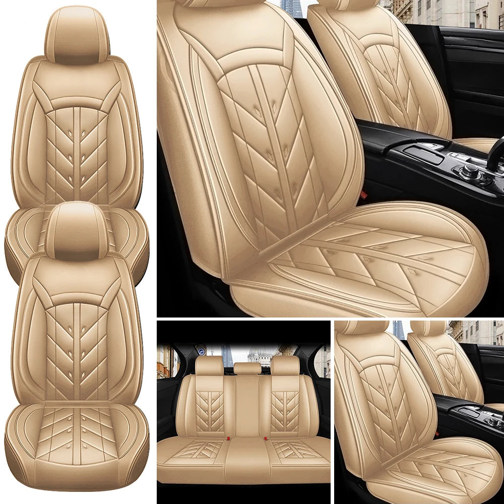 5-Seater Car Seat Cover Full Set Universal Deluxe Front Rear Cushion, PU Leather Cushion Protectors Waterproof Car Seat Cover