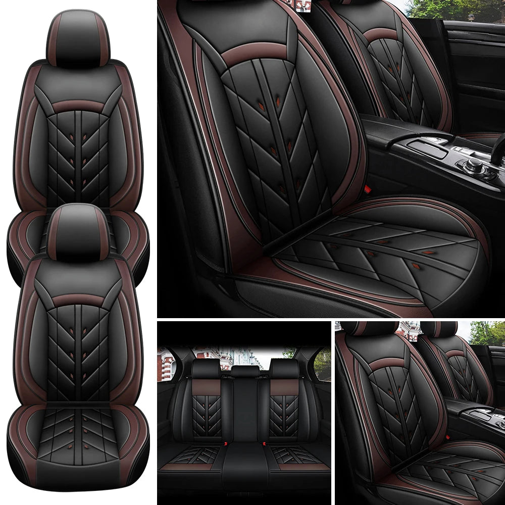 5-Seater Car Seat Cover Full Set Universal Deluxe Front Rear Cushion, PU Leather Cushion Protectors Waterproof Car Seat Cover